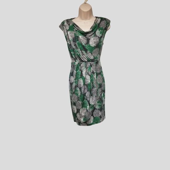 Valerie Bertinelli Cow-Neck Multicolor Black/Green Dress Size 8 - Picture 1 of 8